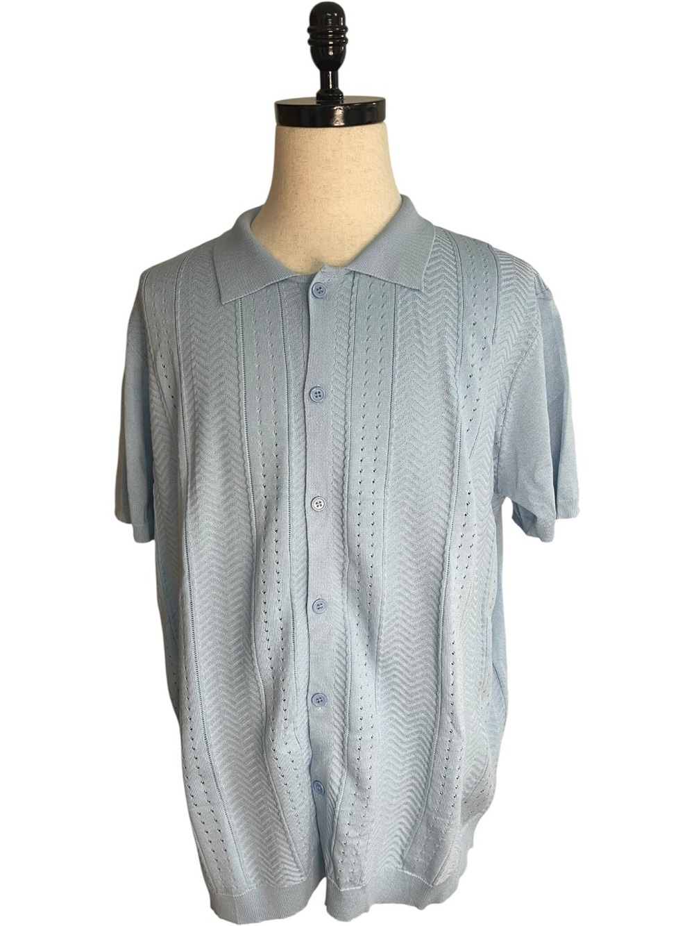 Coofandy Short Sleeve Knit Button Up Shirt Blue